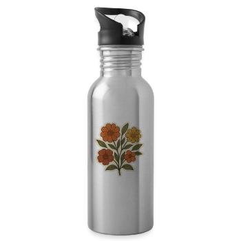 Rustic Floral Art Sticker - 20 oz Water Bottle - silver - Right