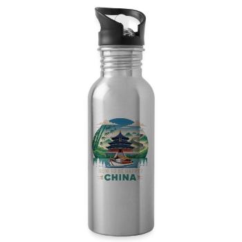 Serene Chinese Temple Scene - 20 oz Water Bottle - silver - Right