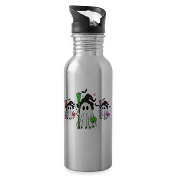 Three Halloween Ghosts with Brooms - 20 oz Water Bottle - silver - Right