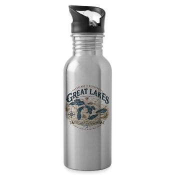 Great Lakes Vintage Map - 20 oz Water Bottle - silver - Right