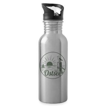 Baltic Sea Sailboat Seagull Sunset - 20 oz Water Bottle - silver - Right