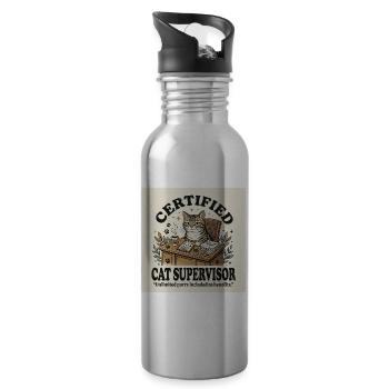 Vintage Cat Supervisor T-Shirt Design - Funny Cert - 20 oz Water Bottle - silver - Right