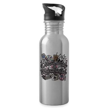 overstimulated and undercaffeinated - 20 oz Water Bottle - silver - Right