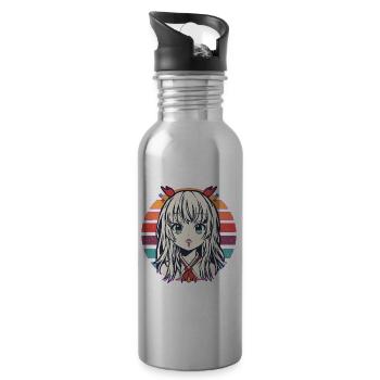 Retro Neon Anime Girl in Sunset Stripes - 20 oz Water Bottle - silver - Right