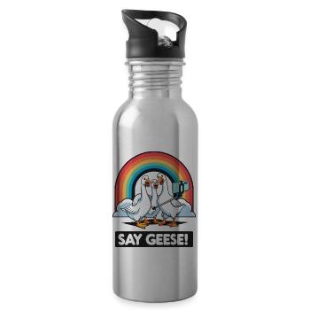 Funny Geese Taking Selfie - Say Geese! - 20 oz Water Bottle - silver - Right