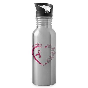 Pink Ribbon Heart Glitter - 20 oz Water Bottle - silver - Right