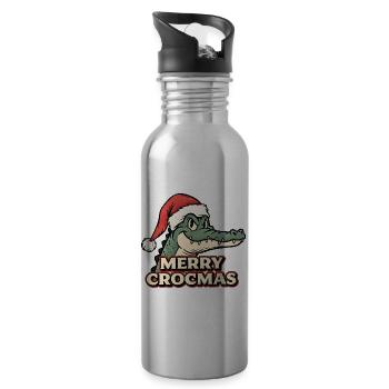 Merry Crocmas – Retro Vintage Santa Crocodile Xmas - 20 oz Water Bottle - silver - Right