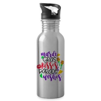 Mardi Gras Kisses Parade Wishes - 20 oz Water Bottle - silver - Right