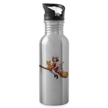 Chef on Broom with Cat and Bunny - 20 oz Water Bottle - silver - Right