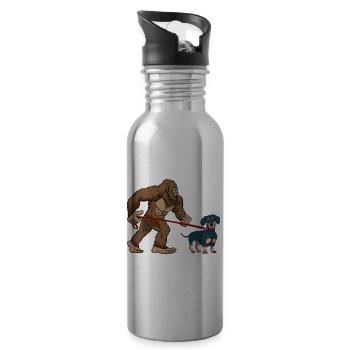 Bigfoot Walking Dachshund Funny Sasquatch Dog - 20 oz Water Bottle - silver - Right