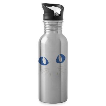 Minimalist Blue Cat Eyes Portrait - 20 oz Water Bottle - silver - Right