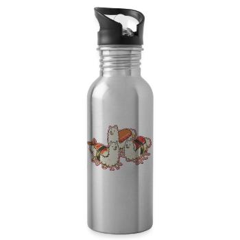 Llama Sushi Parade - 20 oz Water Bottle - silver - Right