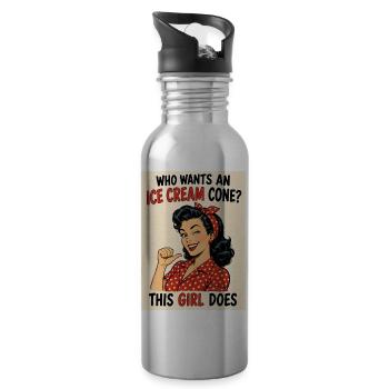 Who Wants an Ice Cream Cone? Funny Women's Shirt - 20 oz Water Bottle - silver - Right