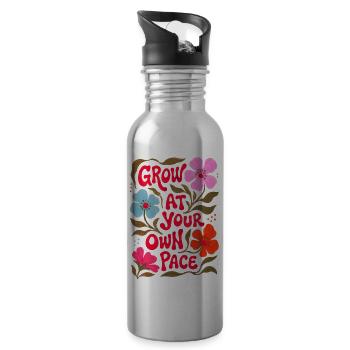 Grow at Your Own Pace Floral Print - 20 oz Water Bottle - silver - Right