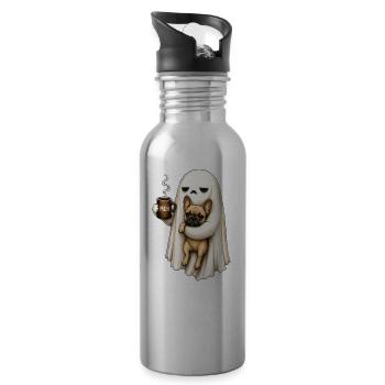 Meh Ghost Sips Coffee with Pug - 20 oz Water Bottle - silver - Right