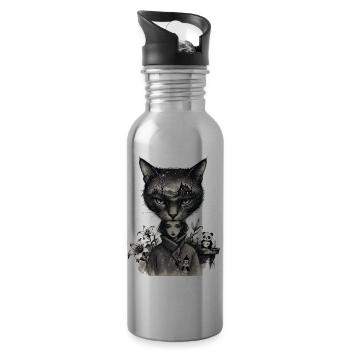 Gothic Girl Cat Hat – Dark Surreal House & Panda  - 20 oz Water Bottle - silver - Right