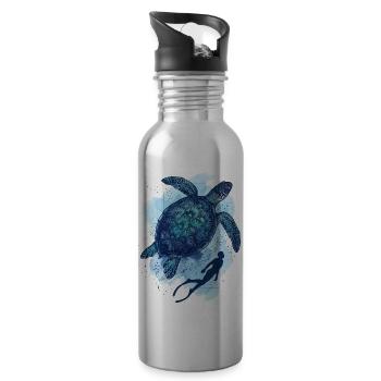 Oceanic Adventure: Turtle & Diver - 20 oz Water Bottle - silver - Right