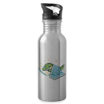 Crocodile Sleeping In Bed At Night Time - 20 oz Water Bottle - silver - Right