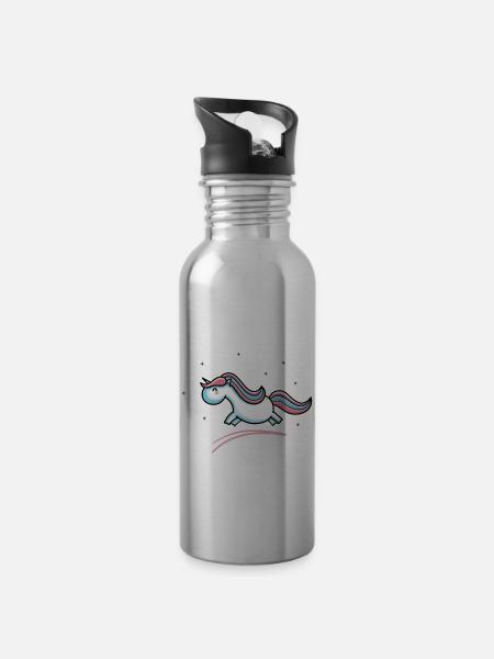 Kawaii Cute Leaping Unicorn - 20 oz Water Bottle - silver