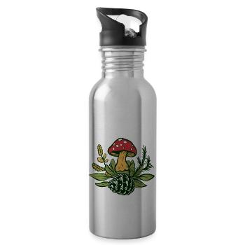 Mushroom Pine Cone Foliage Design - 20 oz Water Bottle - silver - Right