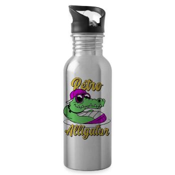 Retro Alligator Design - 20 oz Water Bottle - silver - Right