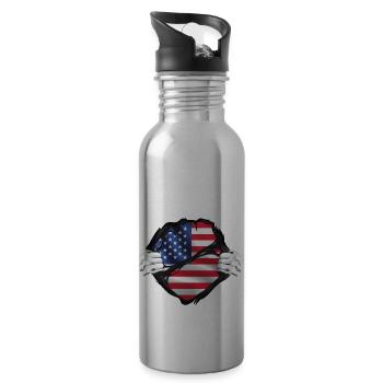 American Pure Blood Flag Black - 20 oz Water Bottle - silver - Right