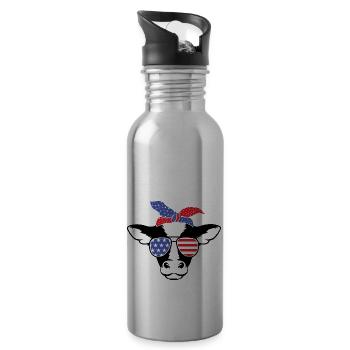 Cow Face with Bandana Red White and Blue 4th of - 20 oz Water Bottle - silver - Right