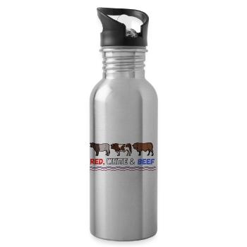 Red white and beef 4th of July - 20 oz Water Bottle - silver - Right
