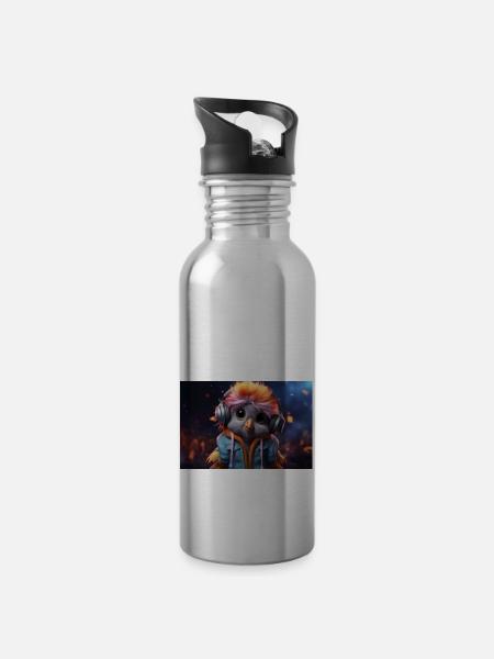 210018762 331309513 vue oiseau dessin anime 3d - 20 oz Water Bottle - silver