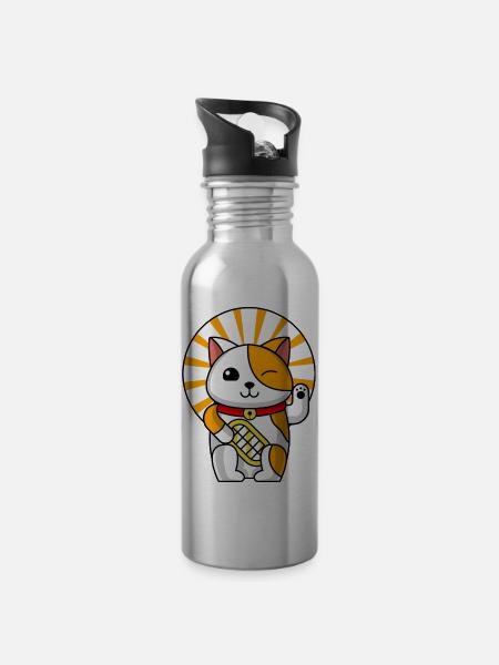 Blinking Cat Funny Cat Lover - 20 oz Water Bottle - silver