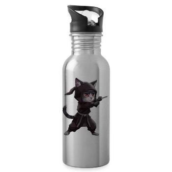 Ninja Cat in Hooded Robe - 20 oz Water Bottle - silver - Right