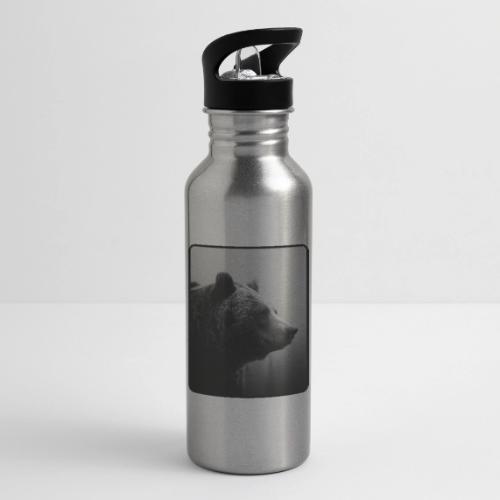 Grizzly Bear Black White Portrait Design - 20 oz Water Bottle