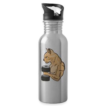 Cat makes biceps exercise - 20 oz Water Bottle - silver - Right