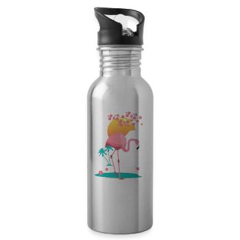Japanese flamingo with japanese cherry blossom - 20 oz Water Bottle - silver - Right