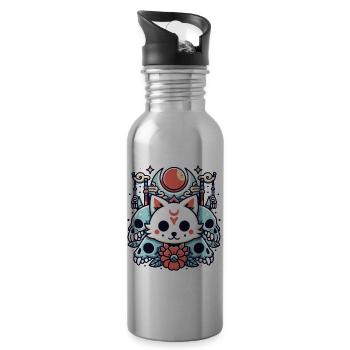 Mystical Skull Cat - 20 oz Water Bottle - silver - Right