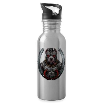 Tattooed Pitbull with Edgy Accessories - 20 oz Water Bottle - silver - Right