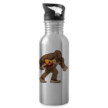 Bigfoot Carrying Scary Pumpkin - 20 oz Water Bottle - silver - Right
