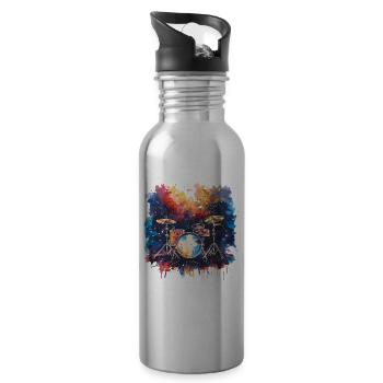 Drum Set Synthwave - 20 oz Water Bottle - silver - Right