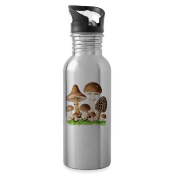 Vintage Botanical Mushroom Illustration Art - 20 oz Water Bottle - silver - Right