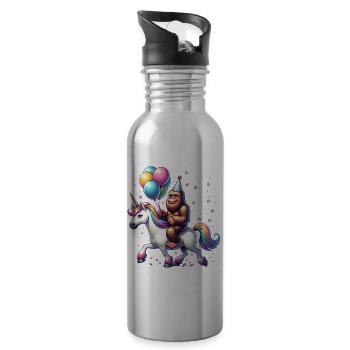 Bigfoot Sasquatch Riding Unicorn. Bigfoot Birthday - 20 oz Water Bottle - silver - Right