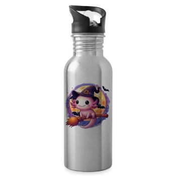 Moonlit Witch Hatchling on Broom - 20 oz Water Bottle - silver - Right