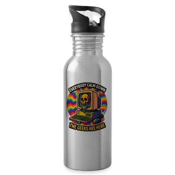 Geeks Are Here: Retro Computer Skull - 20 oz Water Bottle - silver - Right