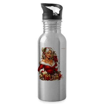 Festive Flirty Santa Portrait - 20 oz Water Bottle - silver - Right