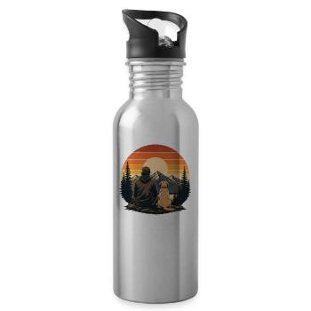Sunset Summit: Man and Dog View - 20 oz Water Bottle - silver - Right