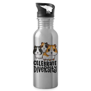 Celebrate Diversity Funny Gift For Guinea Pig - 20 oz Water Bottle - silver - Right