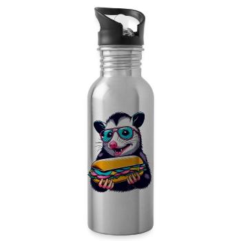 Opossum eating Sandwich foodie - 20 oz Water Bottle - silver - Right
