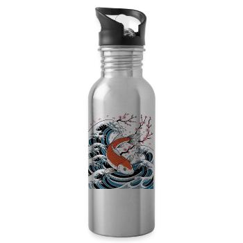 Sakura Wave Koi Japanese Art - 20 oz Water Bottle - silver - Right