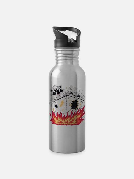 Dumpster Fire Raccoon - 20 oz Water Bottle - silver