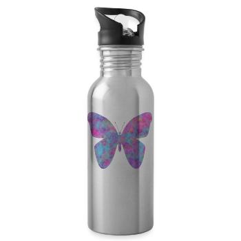 beautiful blue and pink butterfly design - 20 oz Water Bottle - silver - Right