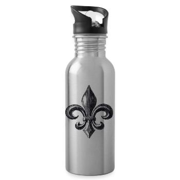 Fleur-de-lis Classic Vintage Distressed (Black) - 20 oz Water Bottle - silver - Right